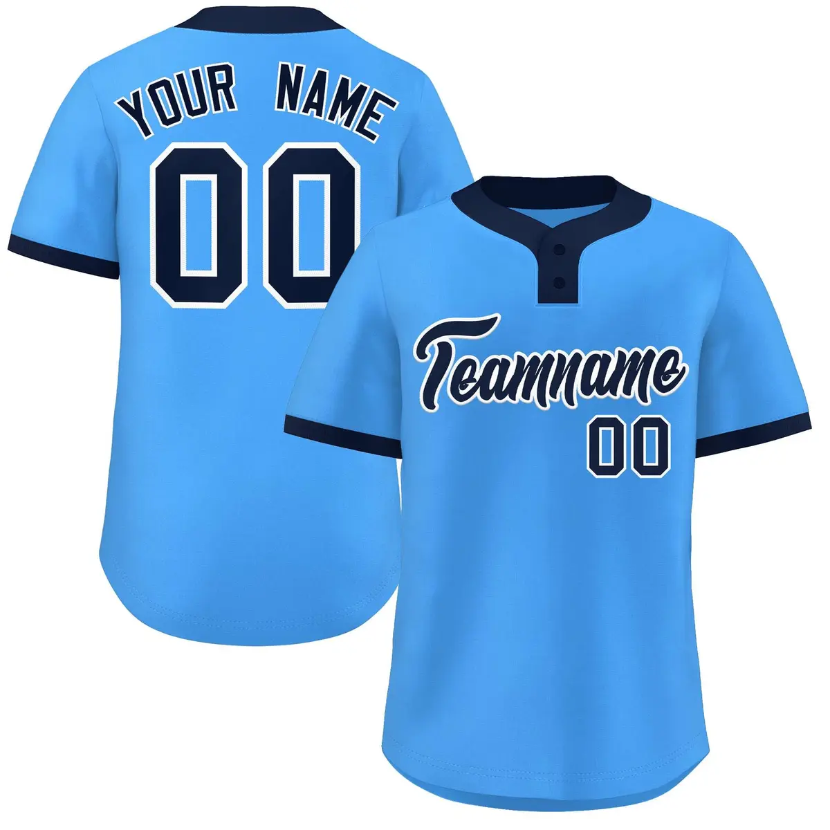 Powder Blue Navy-White Classic Two-Button Softball Jersey