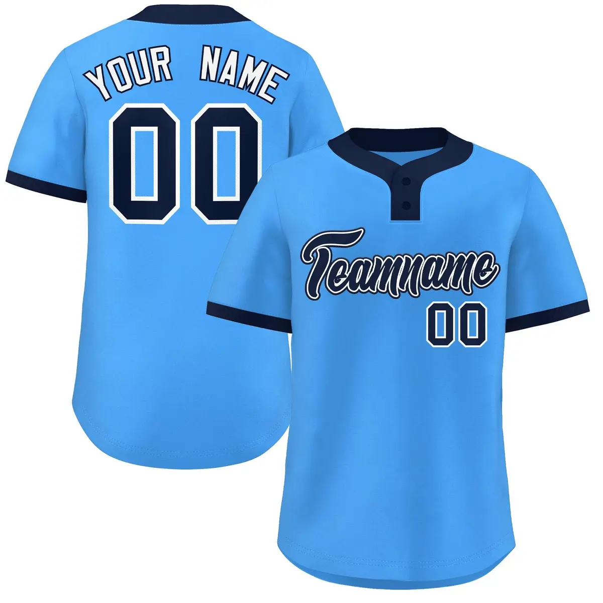 Powder Blue Navy-White Classic Two-Button Softball Jersey
