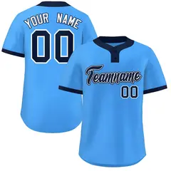Powder Blue Navy-White Classic Two-Button Softball Jersey