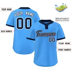 Powder Blue Navy-White Classic Two-Button Softball Jersey 2