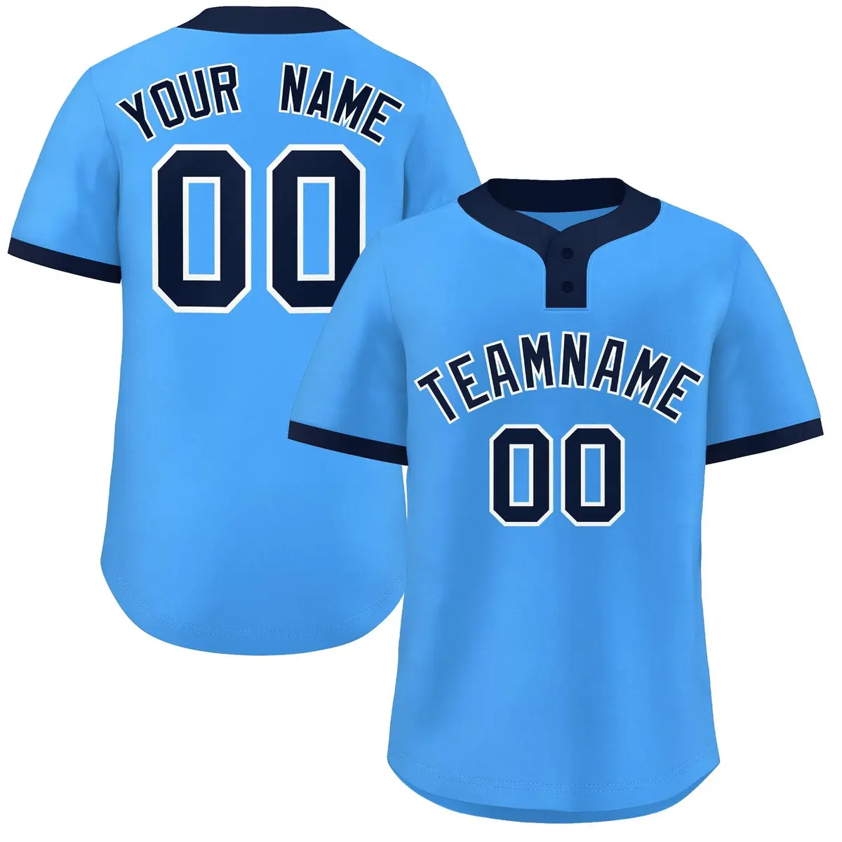 Powder Blue Navy-White Classic Two-Button Softball Jersey