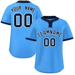 Powder Blue Navy-White Classic Two-Button Softball Jersey