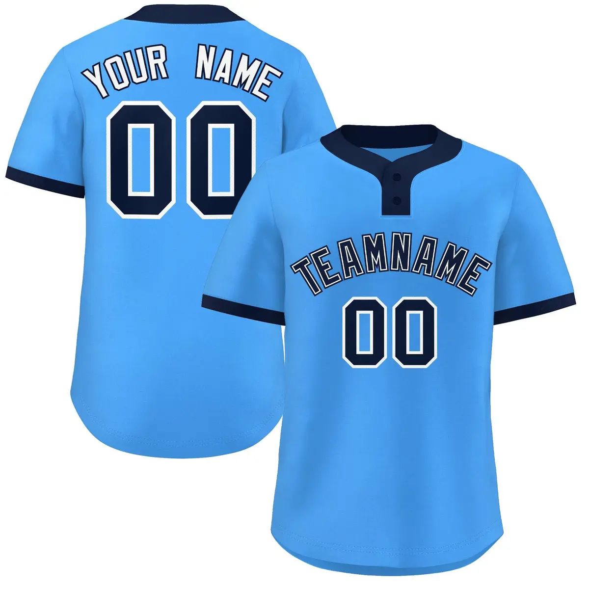 Powder Blue Navy-White Classic Two-Button Softball Jersey