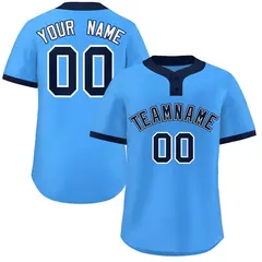 Powder Blue Navy-White Classic Two-Button Softball Jersey