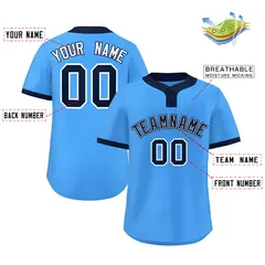 Powder Blue Navy-White Classic Two-Button Softball Jersey 2