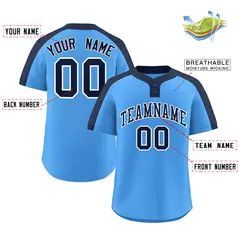 Powder Blue Navy-White Classic Two-Button Softball Jersey 2