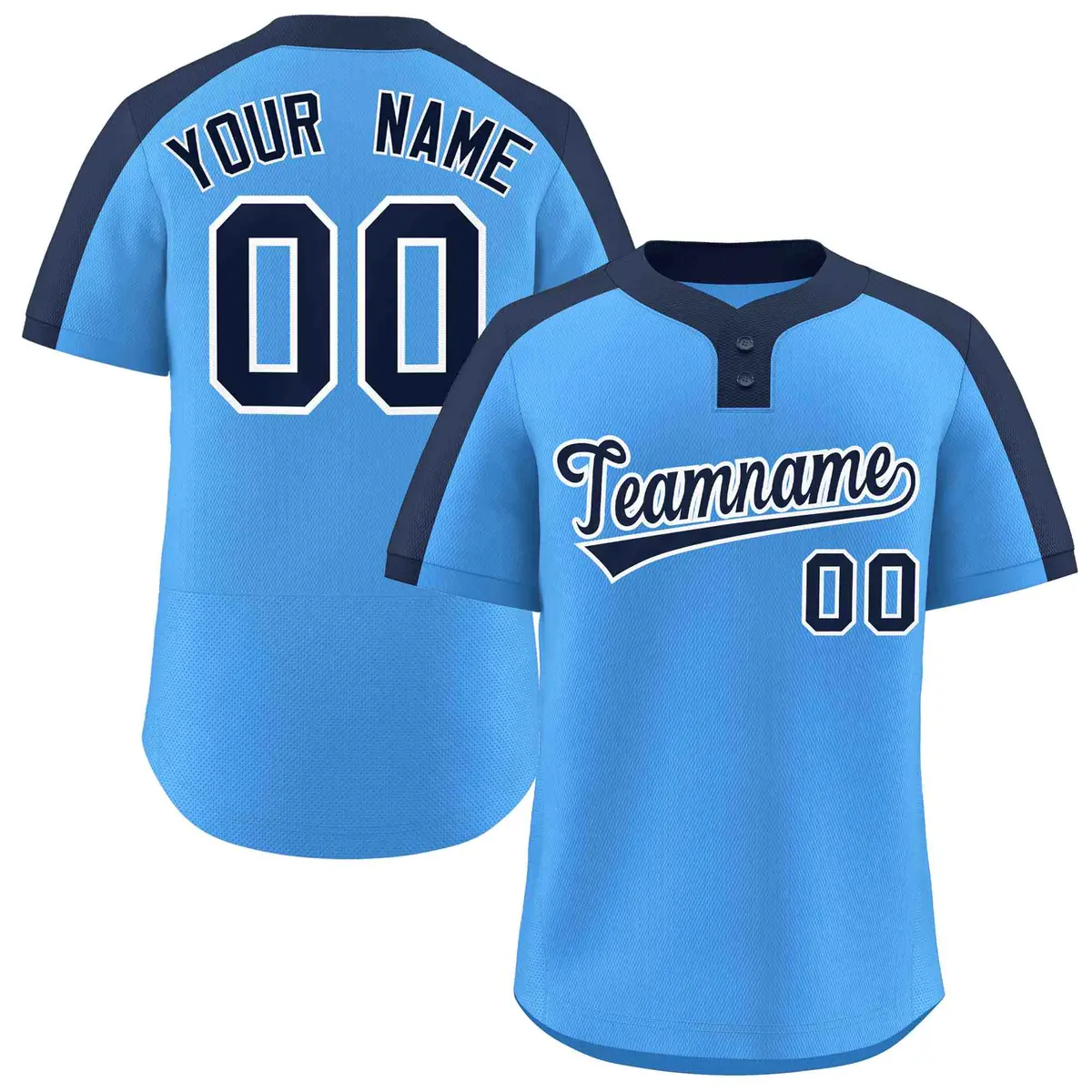 Powder Blue Navy-White Classic Two-Button Softball Jersey