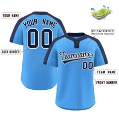 Powder Blue Navy-White Classic Two-Button Softball Jersey 2