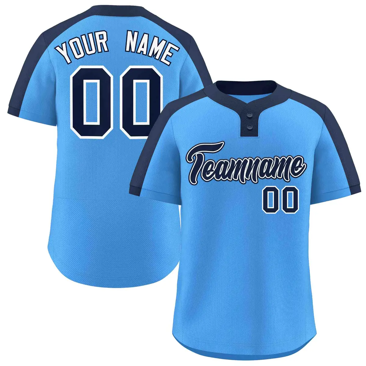 Powder Blue Navy-White Classic Two-Button Softball Jersey