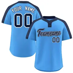 Powder Blue Navy-White Classic Two-Button Softball Jersey