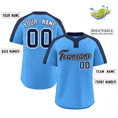 Powder Blue Navy-White Classic Two-Button Softball Jersey 2