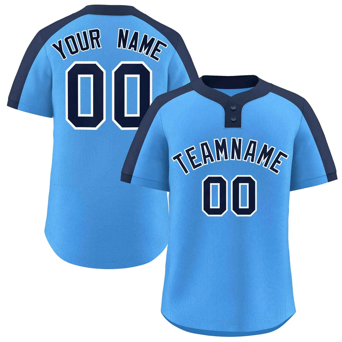 Powder Blue Navy-White Classic Two-Button Softball Jersey