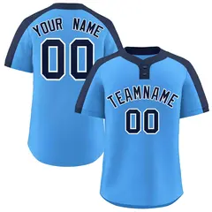 Powder Blue Navy-White Classic Two-Button Softball Jersey