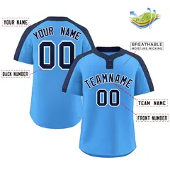 Powder Blue Navy-White Classic Two-Button Softball Jersey 2