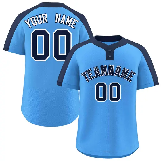 Powder Blue Navy-White Classic Two-Button Softball Jersey