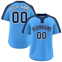Powder Blue Navy-White Classic Two-Button Softball Jersey 1