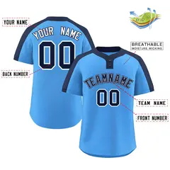 Powder Blue Navy-White Classic Two-Button Softball Jersey 2
