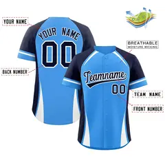 Powder Blue Navy-White Color Block Authentic Baseball Jersey 2