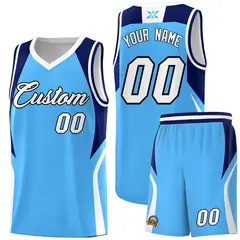 Powder Blue Navy White Color Block Basketball Jersey 1