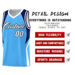 Powder Blue Navy White Color Block Basketball Jersey 2