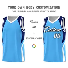 Powder Blue Navy White Color Block Basketball Jersey 3