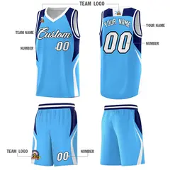 Powder Blue Navy White Color Block Basketball Jersey 5
