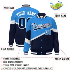 Powder Blue Navy-White Color Block Varsity Baseball Jacket 2