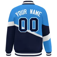 Powder Blue Navy-White Color Block Varsity Baseball Jacket 4