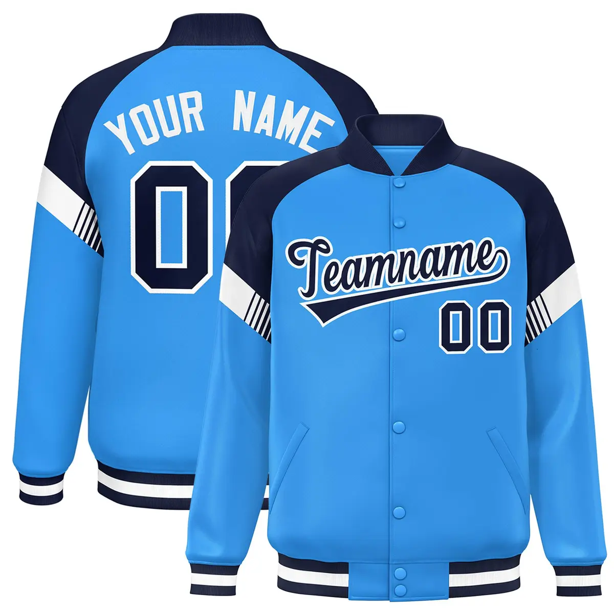 Powder Blue Navy-White Color Block Varsity Letterman Jacket