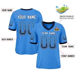 Powder Blue Navy-White Drift Mesh Football Jersey 2