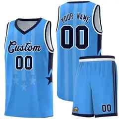 Powder Blue Navy White Gradient Star Graffiti Basketball Jersey 1