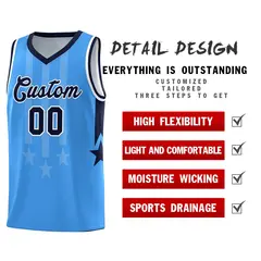 Powder Blue Navy White Gradient Star Graffiti Basketball Jersey 2