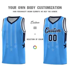 Powder Blue Navy White Gradient Star Graffiti Basketball Jersey 3