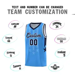Powder Blue Navy White Gradient Star Graffiti Basketball Jersey 4