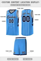 Powder Blue Navy White Gradient Star Graffiti Basketball Jersey 5