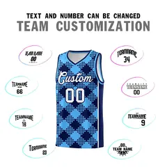 Powder Blue Navy-White Grid Basketball Kits For Team 4