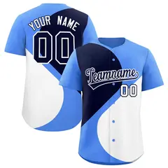 Powder Blue Navy White Half Heart Color Block Baseball Jersey 1