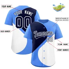 Powder Blue Navy White Half Heart Color Block Baseball Jersey 2