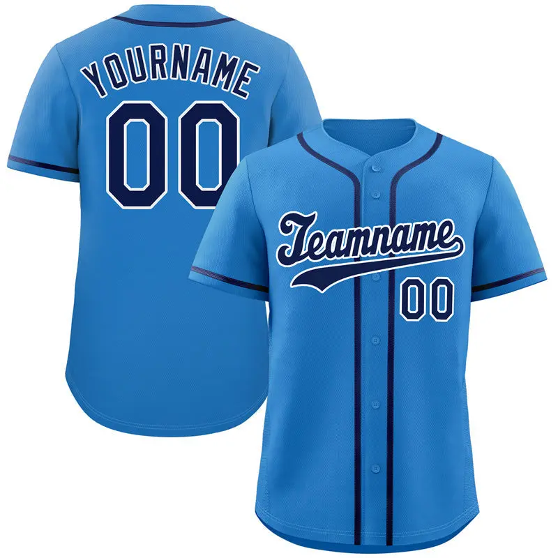 Powder Blue Navy-White Hook Baseball Jersey