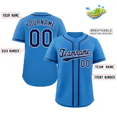 Powder Blue Navy-White Hook Baseball Jersey 2