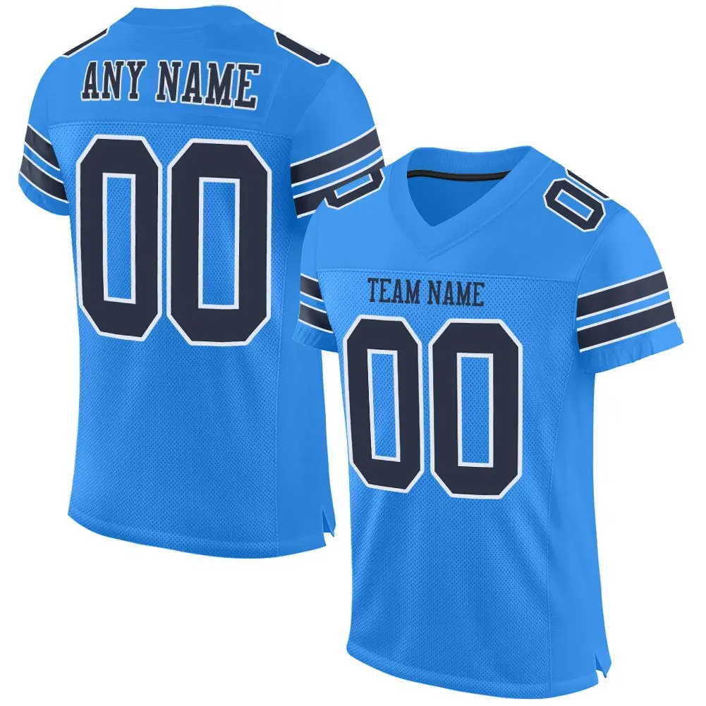Powder Blue Navy-White Mesh Football Jersey