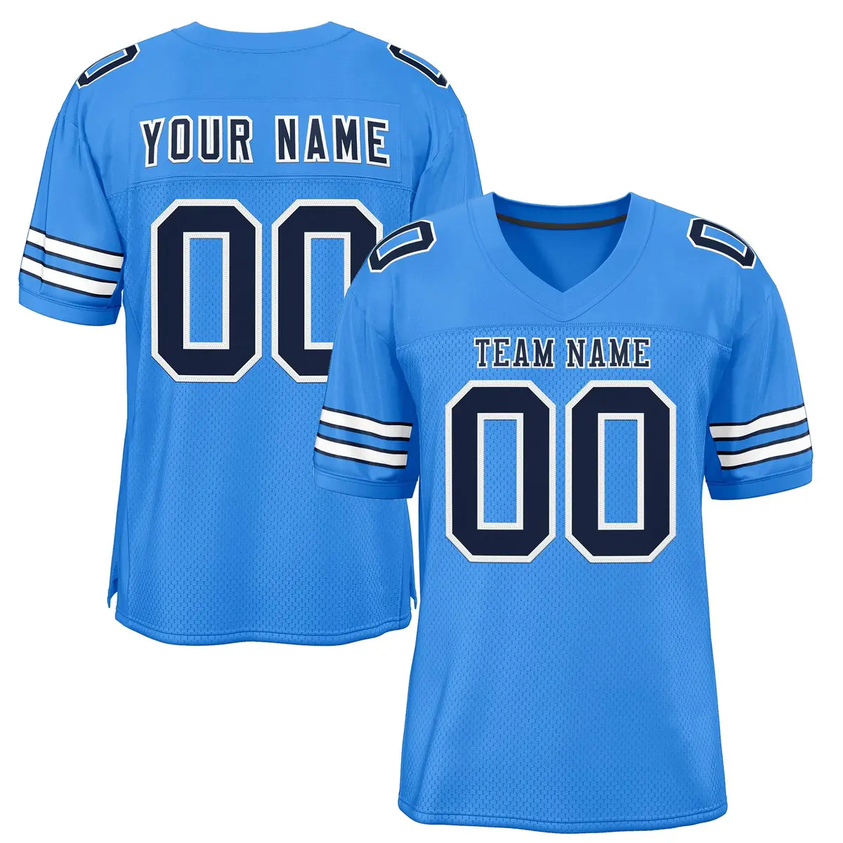 Powder Blue Navy-White Mesh Football Jersey