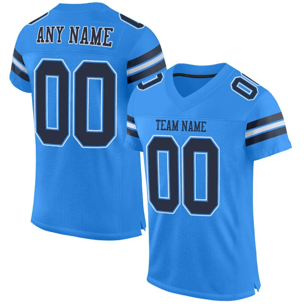 Powder Blue Navy-White Mesh Football Jersey