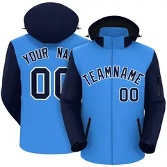 Powder Blue Navy-White Raglan Sleeves Waterproof Jacket 1