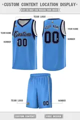 Powder Blue Navy-White Sleeve Color Block Basketball Jersey 2