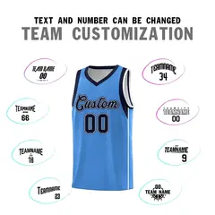 Powder Blue Navy-White Sleeve Color Block Basketball Jersey 4