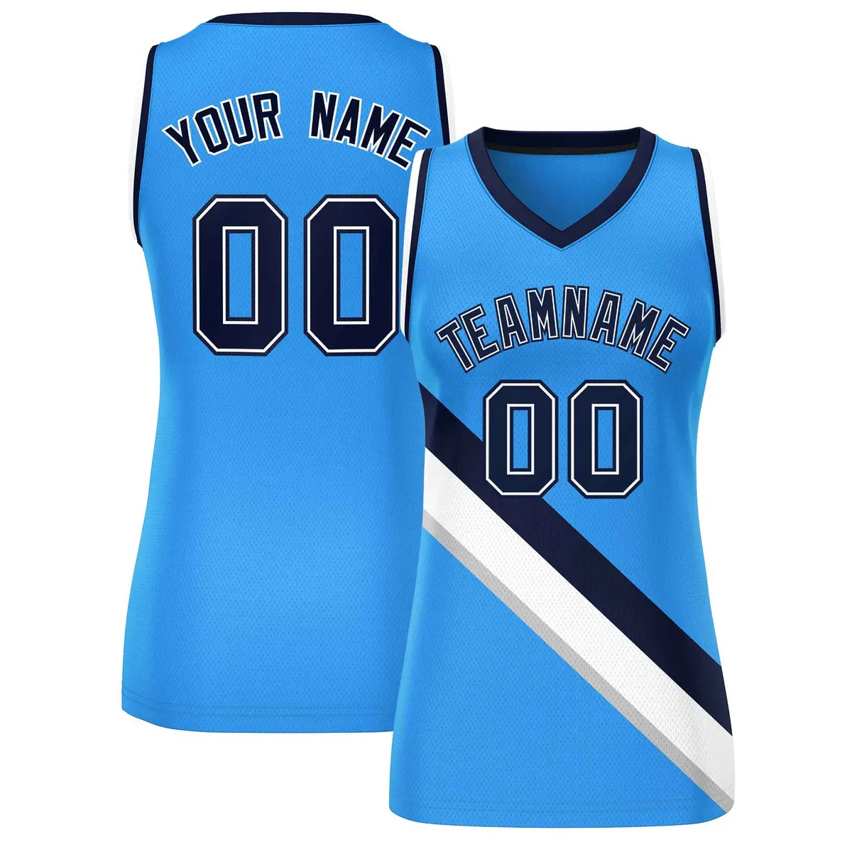 Women's Powder Blue Navy-White Thick Slash Mesh Basketball Jersey