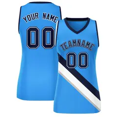 Powder Blue Navy-White Thick Slash Mesh Basketball Jersey