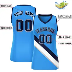 Women's Powder Blue Navy-White Thick Slash Mesh Basketball Jersey 2