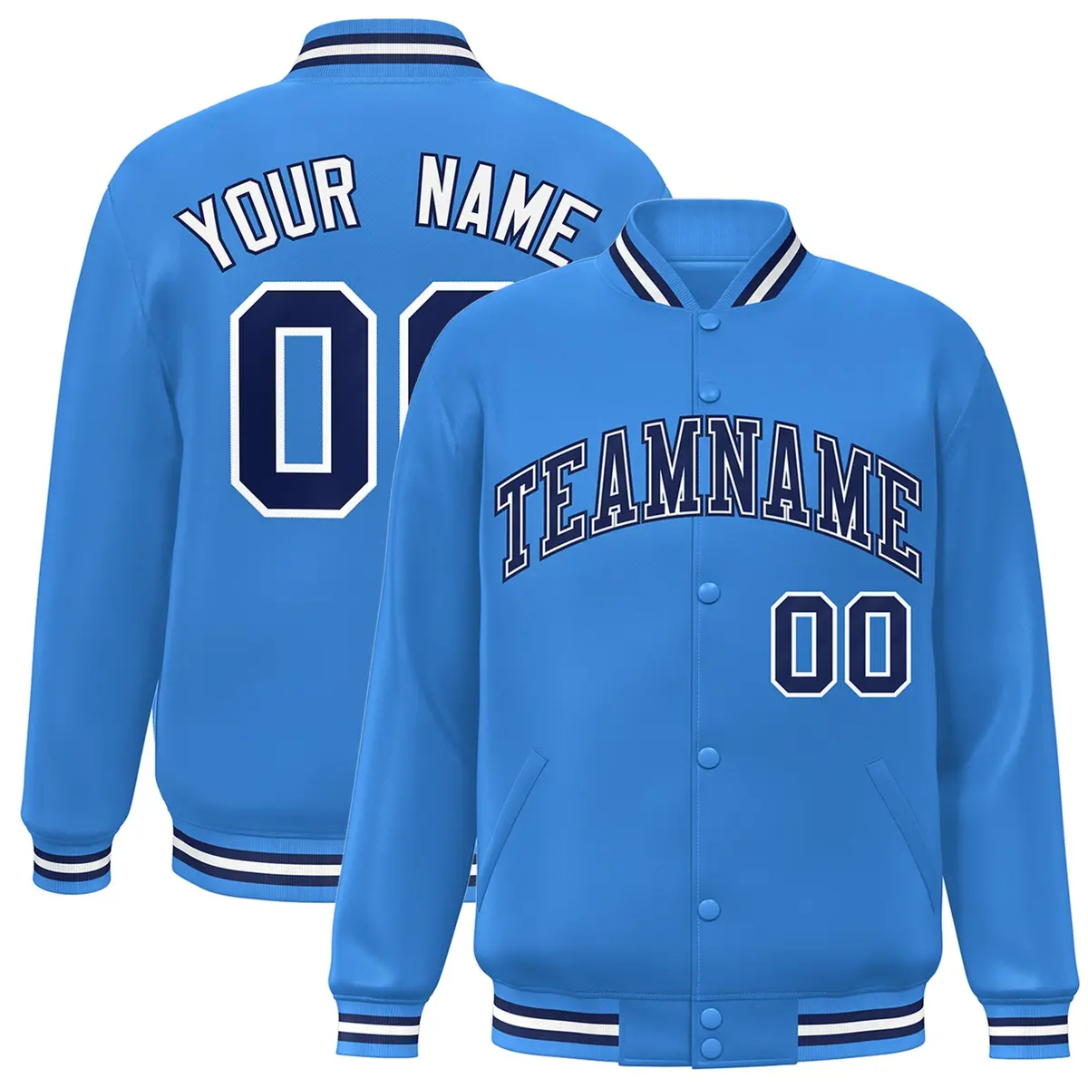 Powder Blue Navy-White Two Tone Letterman Varsity Full-Snap Jacket